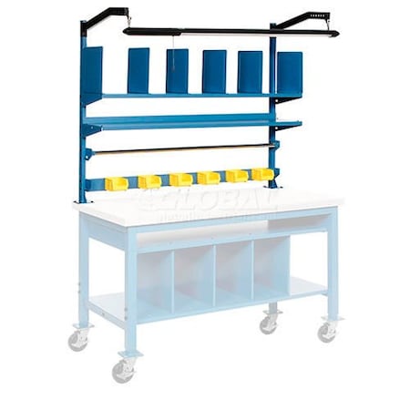 Global Industrial Upright Kit w/ Shelves & LED Light Kit, 72inW, Blue 606972